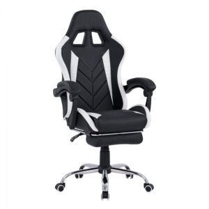 ΠΟΛΥΘΡΟΝΑ GAMING RUTT ΜΕ ΑΝΑΚΛΙΝΟΜΕΝΗ ΠΛΑΤΗ ΚΑΙ ΥΠΟΠΟΔΙΟ HM1156.04 ΣΕ ΧΡΩΜΑ ΜΑΥΡΟ-ΛΕΥΚΟ