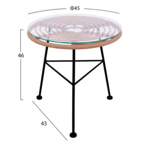 ΤΡΑΠΕΖΙ ΜΕΤΑΛΛΙΚΟ ALLEGRA HM5459 ΜΕ WICKER ΜΠΕΖ ΚΑΙ ΓΥΑΛΙ Φ45Χ46Υεκ 1