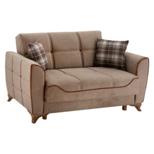 ΚΑΝΑΠΕΣ 2ΘΕΣΙΟΣ JUANA HM3166.21 ΜΠΕΖ ΜΕ ΣΚΟΥΡΟ ΚΑΦΕ ΡΕΛΙ 155x90x87 εκ.