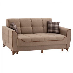 ΚΑΝΑΠΕΣ 3ΘΕΣΙΟΣ JUANA HM3166.31 ΜΠΕΖ ΜΕ ΣΚΟΥΡΟ ΚΑΦΕ ΡΕΛΙ 216x90x87 εκ.