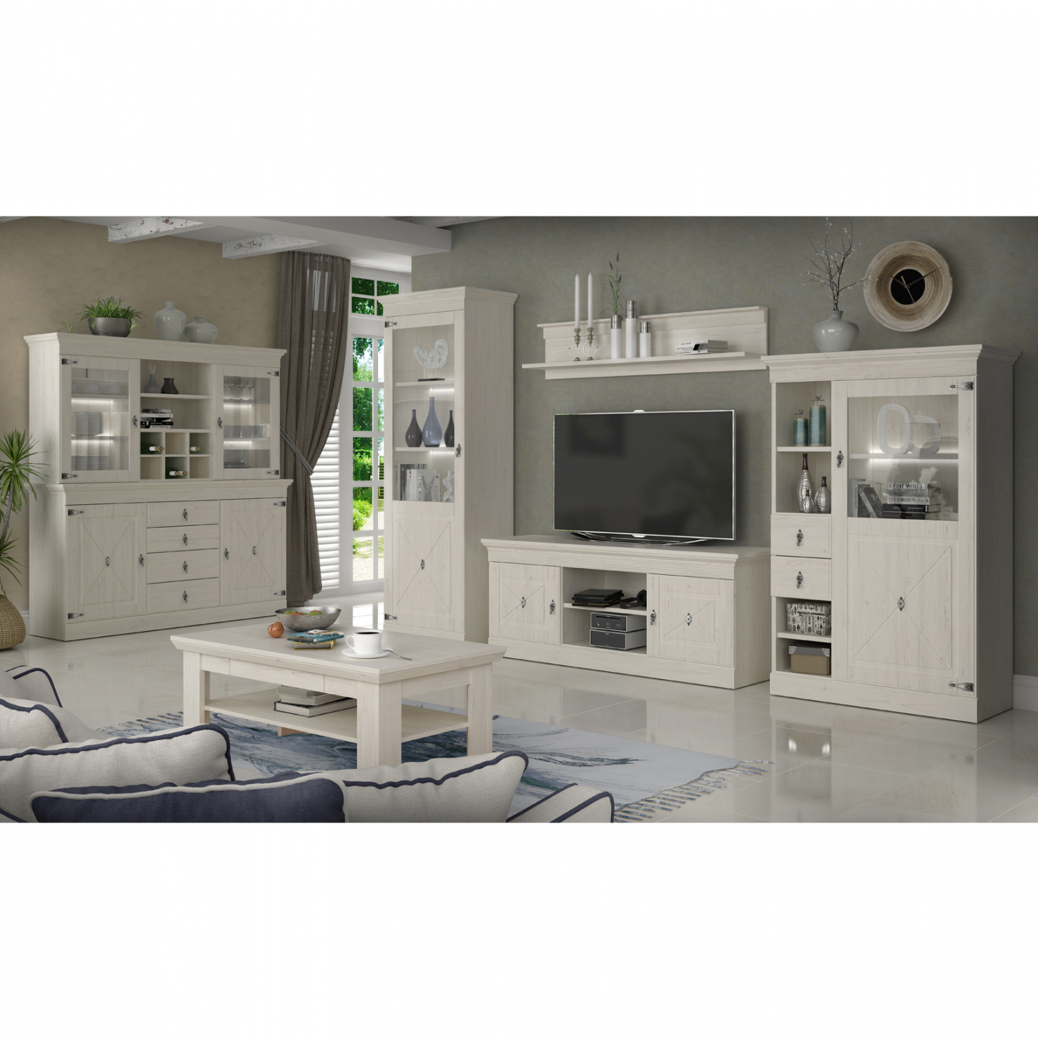 ΜΠΟΥΦΕΣ ΜΕ ΒΙΤΡΙΝΑ ΜΕΛΑΜΙΝΗΣ LANCE ΛΕΥΚΟ ANTIQUE HM11498 1713Χ45Χ1838 εκ 4