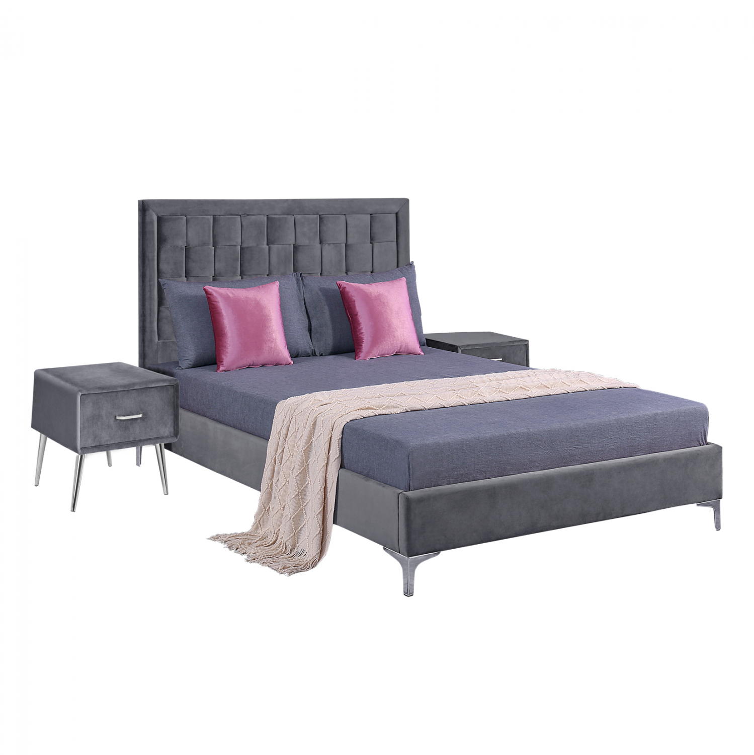 ΣΕΤ ΚΡΕΒΑΤΟΚΑΜΑΡΑ 3 ΤΜΧ ΒΕΛΟΥΔΟ ΓΚΡΙ HM11264.01