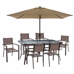 ΣΕΤ ΤΡΑΠΕΖΑΡΙΑ 8ΤΜΧ ΤΡΑΠΕΖΙ ΜΕ ΟΜΠΡΕΛΑ ΜΟΚΑ & ΠΟΛΥΘΡΟΝΕΣ TEXTILINE ΚΑΦΕ HM11487