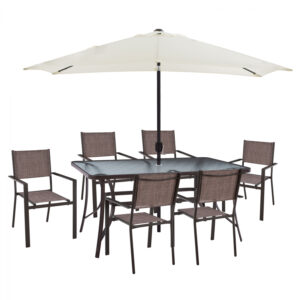 ΣΕΤ ΤΡΑΠΕΖΑΡΙΑ 8ΤΜΧ ΤΡΑΠΕΖΙ ΜΕ ΟΜΠΡΕΛΑ ΜΠΕΖ & ΠΟΛΥΘΡΟΝΕΣ TEXTILINE ΚΑΦΕ HM11488