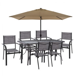 ΣΕΤ ΤΡΑΠΕΖΑΡΙΑΣ ΜΕ ΟΜΠΡΕΛΑ 8 ΤΜΧ ΓΚΡΙ ΤΡΑΠΕΖΙ 150X90 ΚΑΙ ΠΟΛΥΘΡΟΝΑ HM11533.02