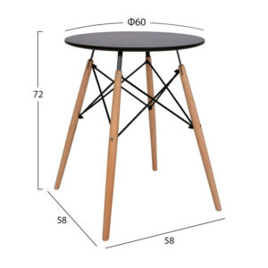 ΤΡΑΠΕΖΙ MINIMAL HM0060.02 ΜΑΥΡΟ ΜΕ ΞΥΛΙΝΑ ΠΟΔΙΑ ΟΞΙΑ Φ60X72Υ εκ 1