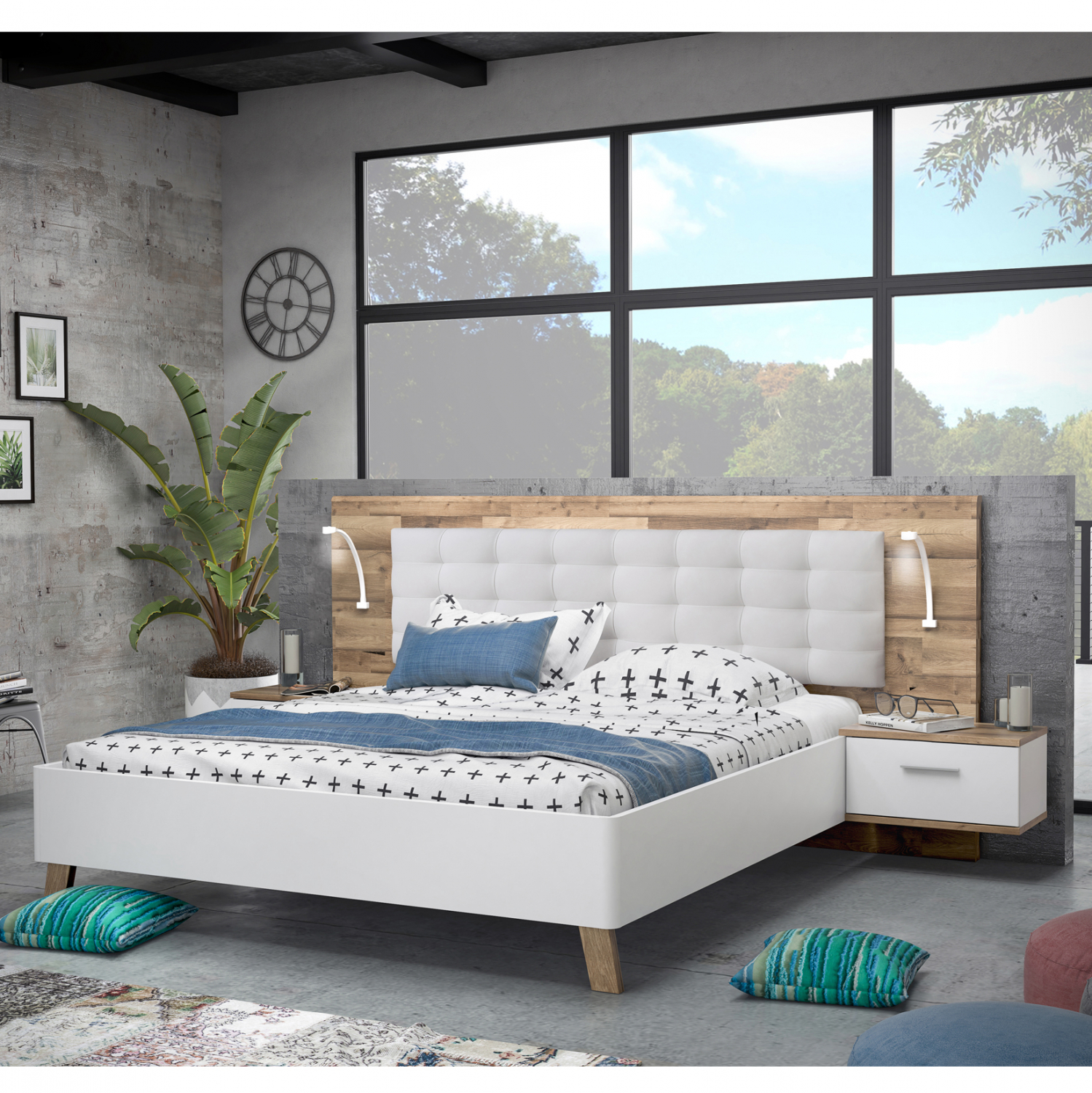 ΣΕΤ ΚΡΕΒΑΤΟΚΑΜΑΡΑΣ CALE HM8823 ΜΕ ΕΝΣΩΜΑΤΩΜΕΝΑ ΚΟΜΟΔΙΝΑ & LED ΓΙΑ ΣΤΡΩΜΑ 160Χ200 εκ. - Image 2