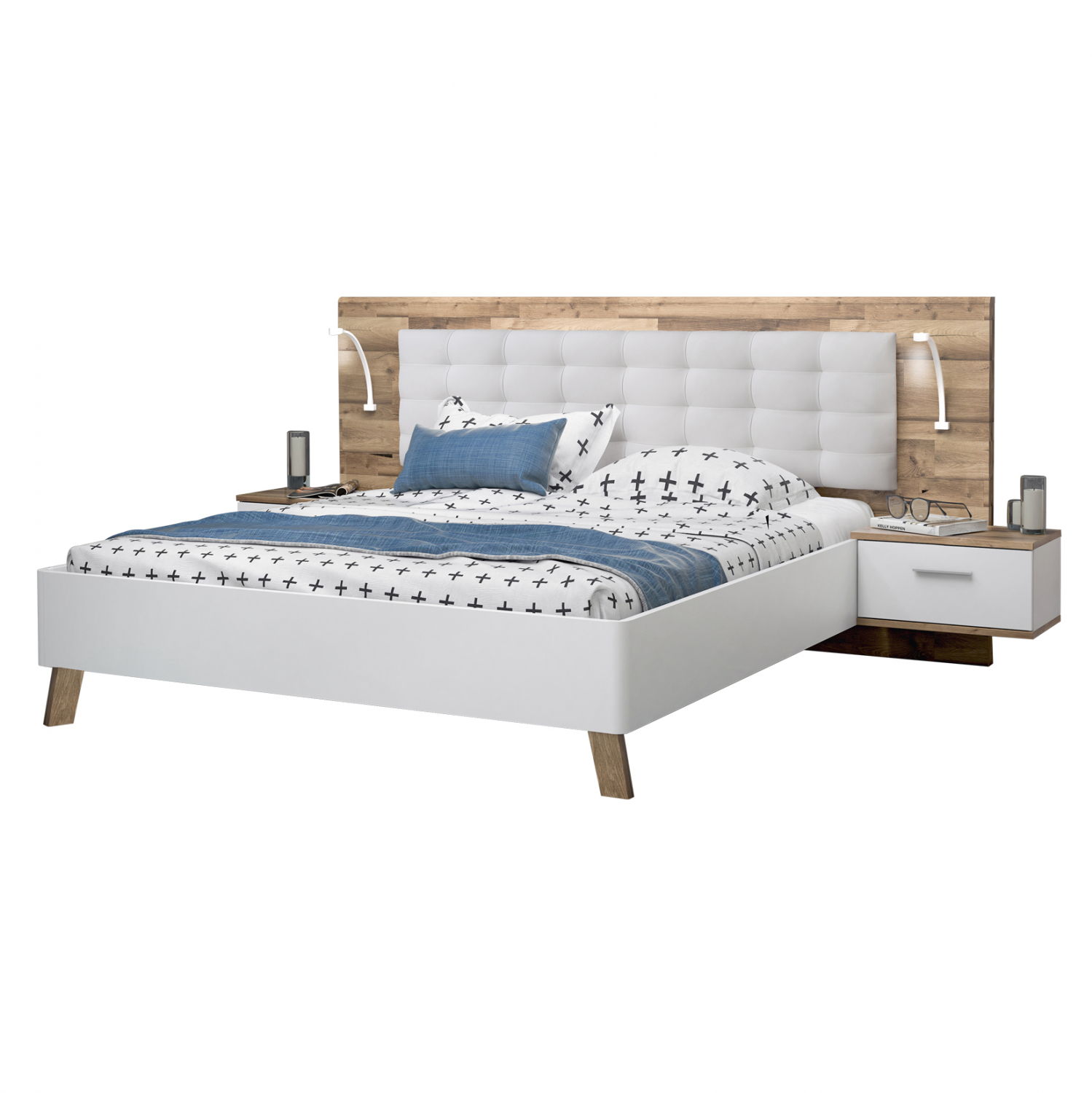 ΣΕΤ ΚΡΕΒΑΤΟΚΑΜΑΡΑΣ CALE HM8823 ΜΕ ΕΝΣΩΜΑΤΩΜΕΝΑ ΚΟΜΟΔΙΝΑ & LED ΓΙΑ ΣΤΡΩΜΑ 160Χ200 εκ. - Image 3