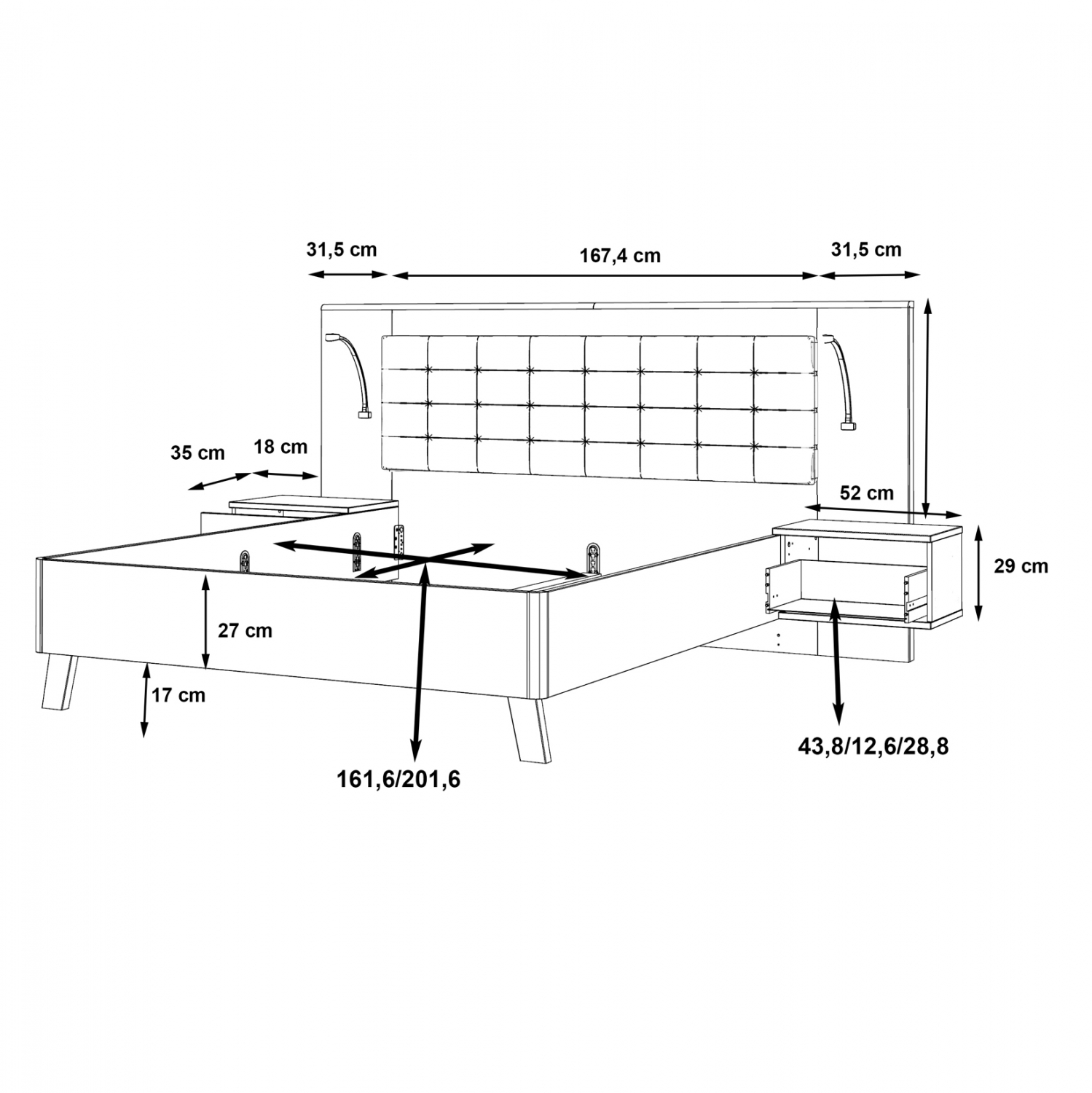 ΣΕΤ ΚΡΕΒΑΤΟΚΑΜΑΡΑΣ CALE HM8823 ΜΕ ΕΝΣΩΜΑΤΩΜΕΝΑ ΚΟΜΟΔΙΝΑ & LED ΓΙΑ ΣΤΡΩΜΑ 160Χ200 εκ. - Image 5