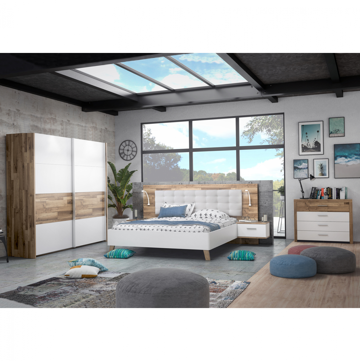 ΣΕΤ ΚΡΕΒΑΤΟΚΑΜΑΡΑΣ CALE HM8823 ΜΕ ΕΝΣΩΜΑΤΩΜΕΝΑ ΚΟΜΟΔΙΝΑ & LED ΓΙΑ ΣΤΡΩΜΑ 160Χ200 εκ.