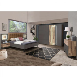 ΣΕΤ ΚΡΕΒΑΤΟΚΑΜΑΡΑΣ CLAVE HM8798 ΜΕ ΚΡΕΒΑΤΙ 160Χ200 εκ. 2 ΚΟΜΟΔΙΝΑ & LED ΦΩΤΙΣΜΟ