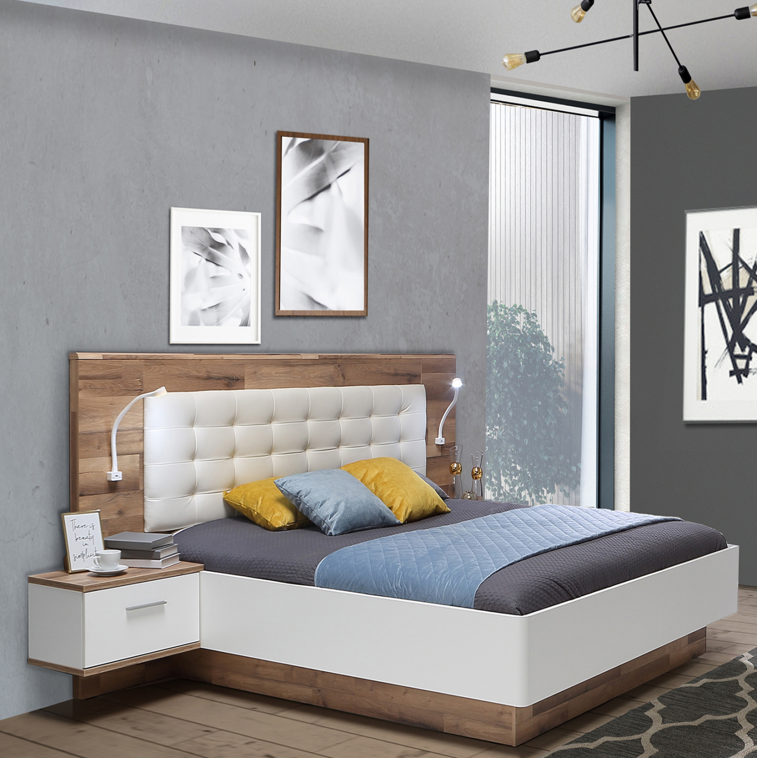 ΣΕΤ ΚΡΕΒΑΤΟΚΑΜΑΡΑΣ SEREN HM8807 ΜΕ ΕΝΣΩΜΑΤΩΜΕΝΑ ΚΟΜΟΔΙΝΑ ΓΙΑ ΣΤΡΩΜΑ 160Χ200 εκ. - Image 2