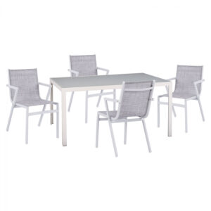 ΣΕΤ ΤΡΑΠΕΖΑΡΙΑΣ 5ΤΜΧ ΤΡΑΠ. 150Χ90 & ΠΟΛ/ΝΕΣ ΑΛΟΥΜΙΝΙΟΥ ΜΕ TEXTILENE ΛΕΥΚΕΣ HM11703.02