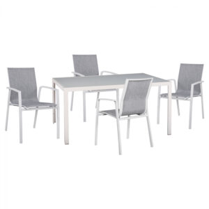 ΣΕΤ ΤΡΑΠΕΖΑΡΙΑΣ 5ΤΜΧ ΤΡΑΠ. 150Χ90 & ΠΟΛ/ΝΕΣ ΑΛΟΥΜΙΝΙΟΥ ΜΕ TEXTILENE ΛΕΥΚΕΣ HM11704.01