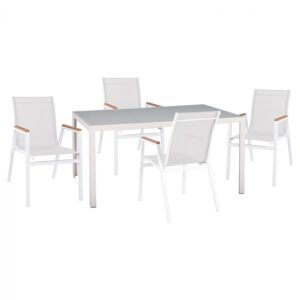 ΣΕΤ ΤΡΑΠΕΖΑΡΙΑΣ 5ΤΜΧ ΤΡΑΠ. 150Χ90 & ΠΟΛ/ΝΕΣ ΑΛΟΥΜΙΝΙΟΥ ΜΕ TEXTILENE ΛΕΥΚΕΣ HM11705.01