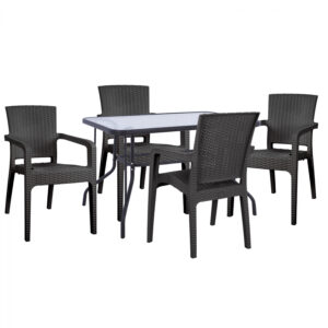 ΣΕΤ ΤΡΑΠΕΖΑΡΙΑΣ 5ΤΜΧ ΤΡΑΠΕΖΙ 110Χ60 & ΠΟΛΥΘΡΟΝΕΣ ΠΟΛΥΠ/ΝΙΟΥ RATTAN ΑΝΘΡΑΚΙ HM11710