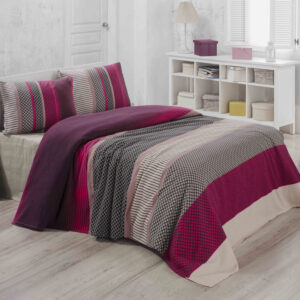 ΚΟΥΒΕΡΤΑ ΔΙΠΛΗ ΠΙΚΕ HM12127 ΦΟΥΞΙΑ ΛΕΥΚΟ ΓΕΩΜΕΤΡΙΚΟ 200x230 εκ. 121VCT5233