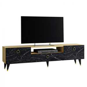 ΕΠΙΠΛΟ ΤΗΛΕΟΡΑΣΗΣ ΜΕΛΑΜΙΝΗΣ KENNETH HM9095.01 ΜΑΥΡΟ ΜΑΡΜΑΡΟ NATURAL WOOD 150x31