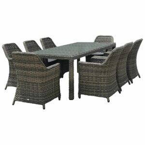 Wicker Grey Brown-Ανθρακί: Τραπέζι 230x100 + 8 Πολυθρόνες