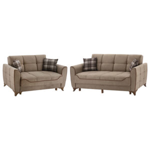 ΣΕΤ ΣΑΛΟΝΙ 2 TMX 2ΘΕΣΙΟΣ & 3ΘΕΣΙΟΣ JUANA HM11755 ΜΠΕΖ ΜΕ ΣΚΟΥΡΟ ΚΑΦΕ ΡΕΛΙ