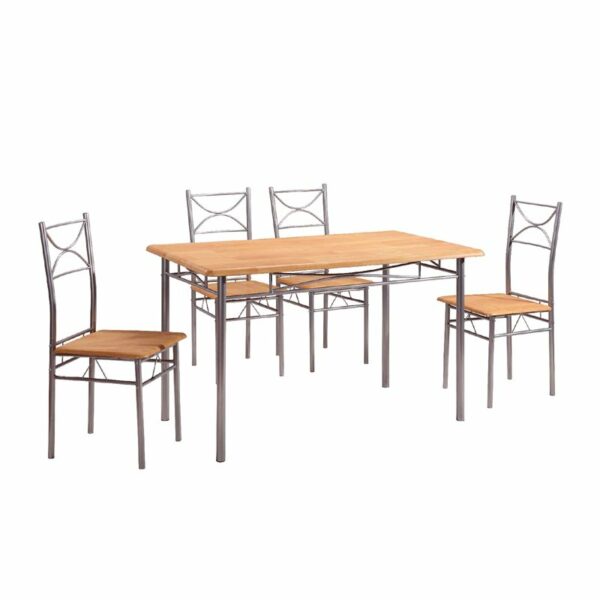 LORETO Set Τραπεζαρία Σαλονιού Κουζίνας: Τραπέζι + 4 Καρέκλες Μέταλλο Βαφή Silver