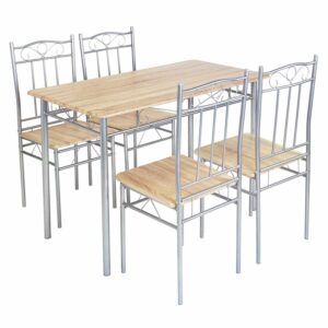 LUTON Set Τραπεζαρία Σαλονιού Κουζίνας: Τραπέζι + 4 Καρέκλες Μέταλλο Βαφή Silver