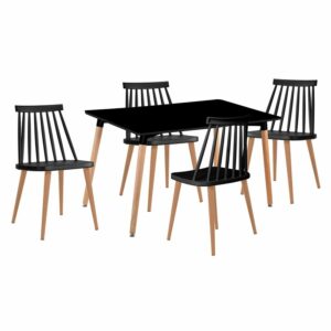 LAVIDA-ART Τραπεζαρία: Τραπέζι 120x80 Οξιά/MDF + 4 Καρέκλες Μέταλλο Βαφή Φυσικό PP Μαύρο