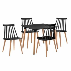 LAVIDA-ART Τραπεζαρία: Τραπέζι 80x80 Οξιά/MDF + 4 Καρέκλες Μέταλλο Βαφή Φυσικό PP Μαύρο
