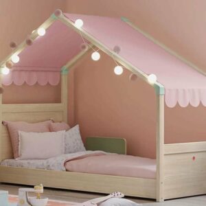 Παιδικό κρεβάτι με τέντα ροζ MN-1301-1007