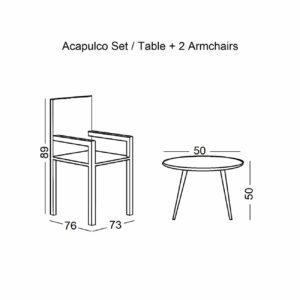 ACAPULCO Set Κήπου - Βεράντας: Τραπέζι + 2 Πολυθρόνες Μέταλλο Μαύρο / Rattan Άσπρο - Image 3