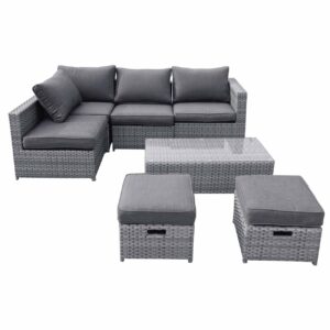 BALI Set Μέταλλο - Wicker: Τραπέζι+ 2θ Καναπέ+ 2 Σκαμπό+ 2 καθίσματα, Απόχρωση Γκρι - Image 4