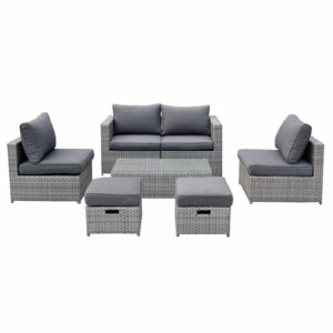 BALI Set Μέταλλο - Wicker: Τραπέζι+ 2θ Καναπέ+ 2 Σκαμπό+ 2 καθίσματα