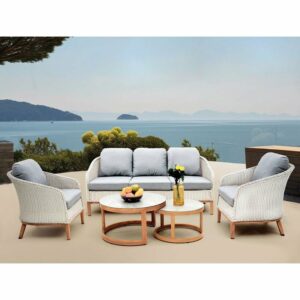 IBIZA Set Σαλόνι Κήπου: 3θέσιο +2 Πολυθρόνες+2 Τραπεζάκια ALU Φυσικό-Wicker Άσπρο-Μαξιλ.Γκρι