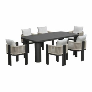 BOSTON Dining Set Τραπεζαρία Κήπου Βεράντας: Τραπέζι + 6 Πολυθρόνες Alu Ανθρακί - Μπεζ - Image 2